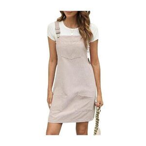 CUPSHE Corduroy Mini Fall Dress for Women Front Bib Pocket Square Neck Wide (XS)